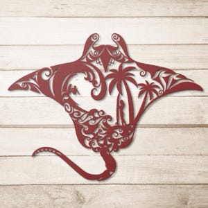 Metal Stingray Wall Art: Tribal Ocean Scene - Coastal Decor