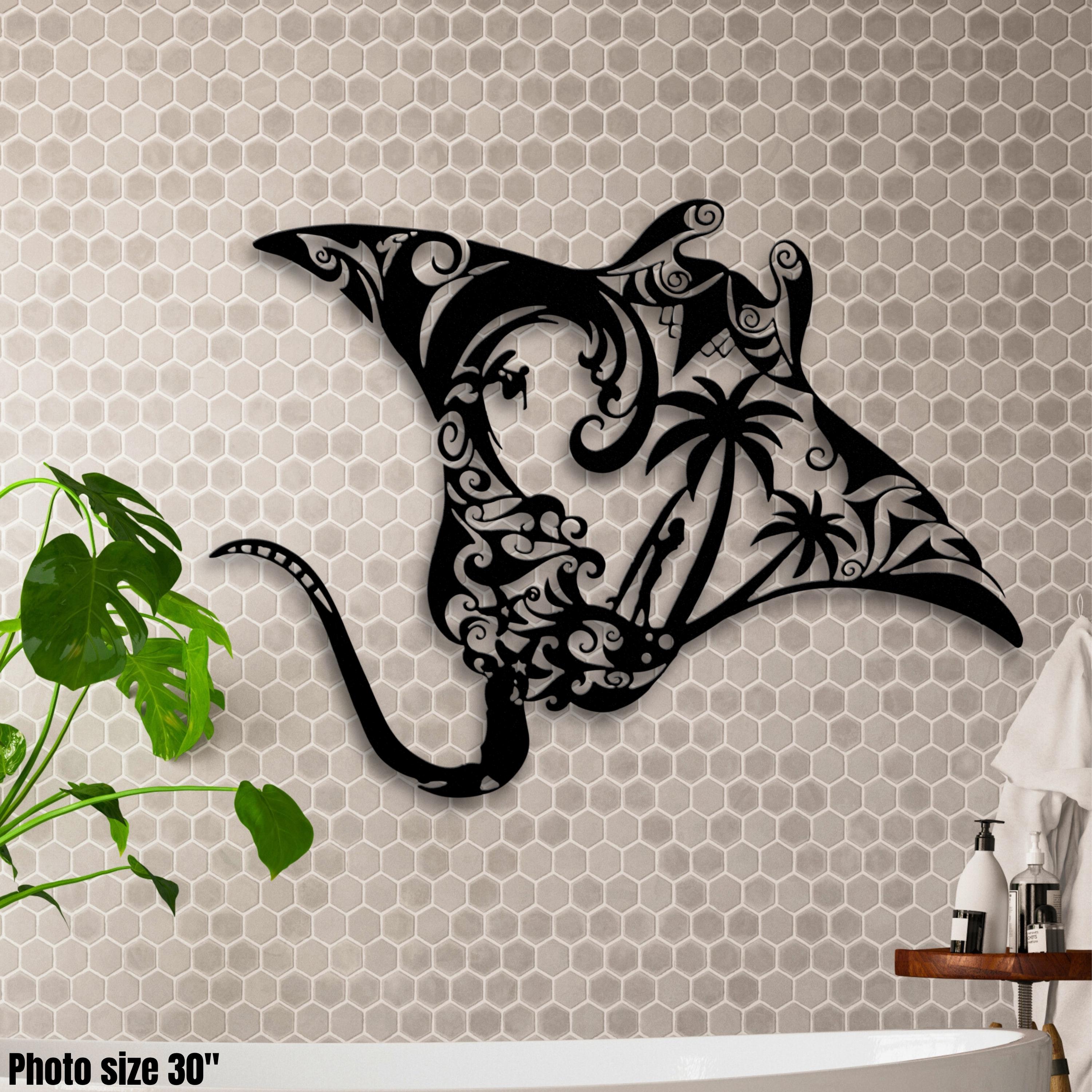 Manta Ray Metal Wall Art, Coastal Ocean Decor for Beach House Bathroom ...