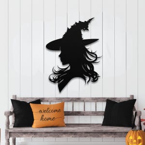 Gothic Witch Metal Wall Art: Halloween Silhouette - Indoor/Outdoor Steel Decor