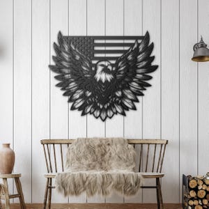 American Eagle Metal Wall Art with Flag | Patriotic Eagle Steel Decor | Military & Veteran Gift