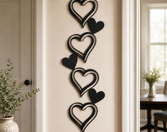 Vertical Metal Hearts Wall Art, Romantic 11th Anniversary Steel Gift for Wife