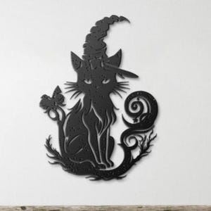 Witchy Cat Wall Art, Gothic Halloween Decor, Sassy Cat Lover Housewarming gift Black