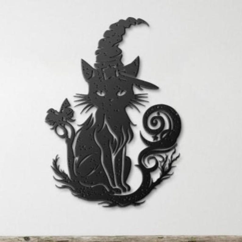 Witchy Cat Wall Art, Gothic Halloween Decor, Sassy Cat Lover Housewarming gift Black