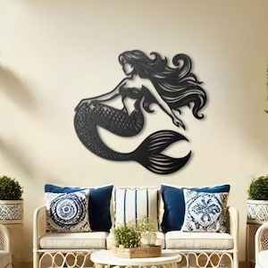 Mermaid Metal Wall Art – Fantasy Ocean Decor for Coastal or Girl Bedroom Decor