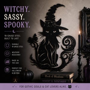 Witchy Cat Wall Art, Gothic Halloween Decor, Sassy Cat Lover Housewarming gift image 2