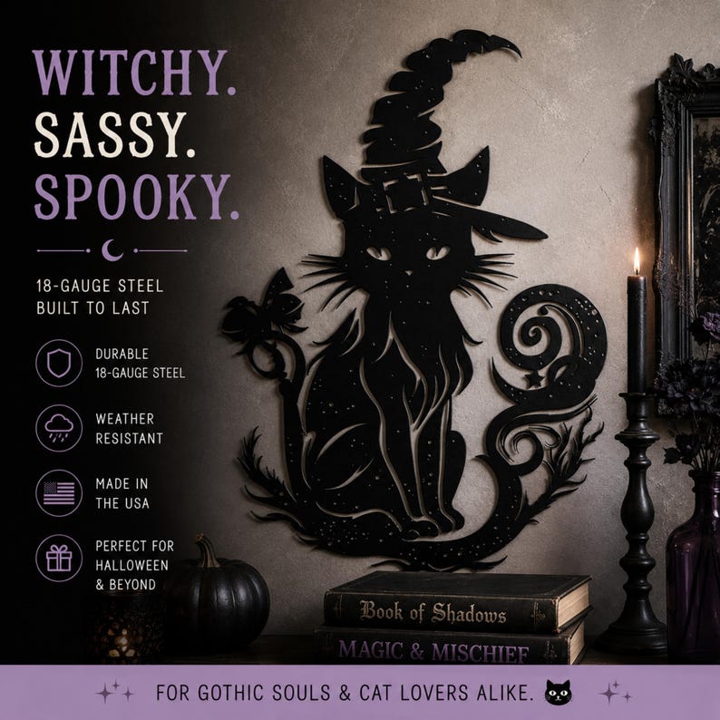 Witchy Cat Wall Art, Gothic Halloween Decor, Sassy Cat Lover Housewarming gift image 2