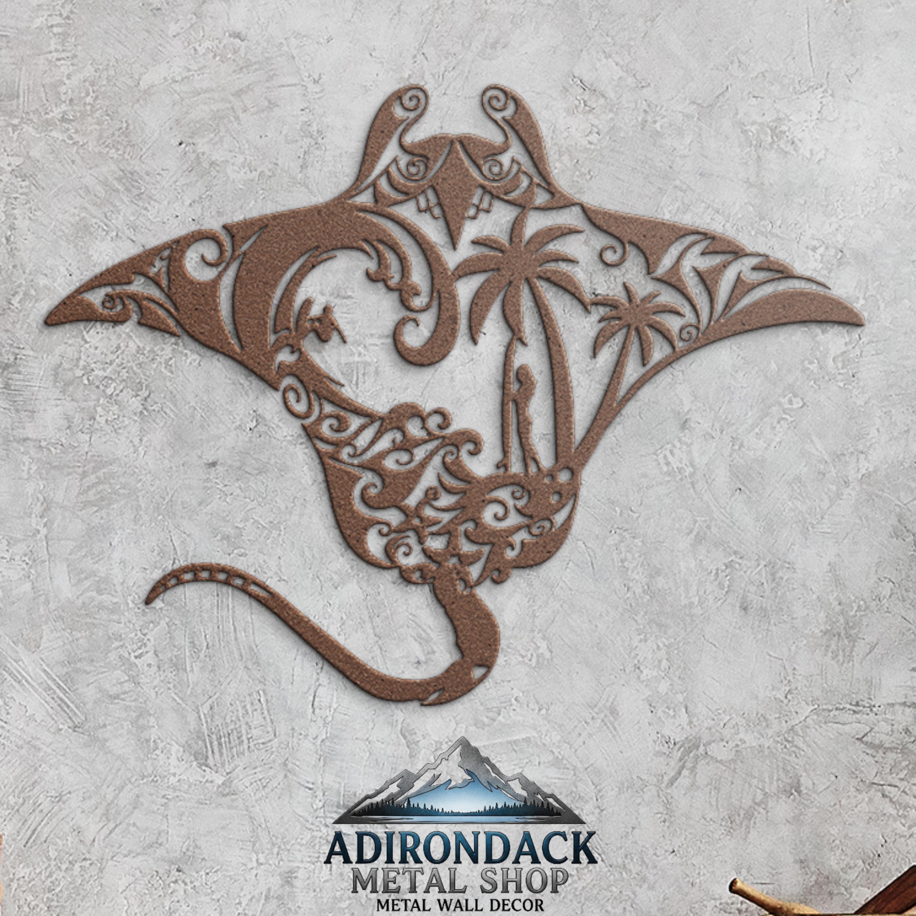 Manta Ray Metal Wall Art, Coastal Ocean Decor for Beach House Bathroom ...