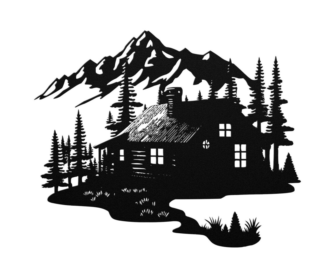Unique Wall Art Snowy Cabin in the Mountains Metal Mountain Decor