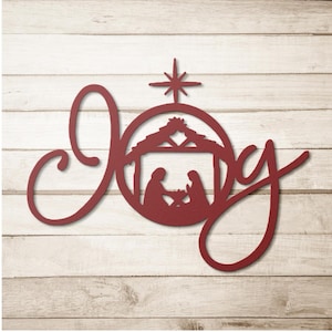 Joy Nativity Metal Sign: Powder-Coated Christmas Decor