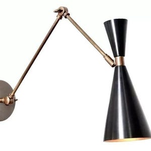 Mid Century Wall Sconce Wall Light Lamp Black LELO  Handmade Brass Stilnovo Mid Century