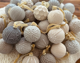 Modern Rustic Larger Pattern Christmas Ornaments, Neutral Matte, Boho Chic, Farmhouse, Neutral Matte Christmas Home Decor, Vintage, Custom