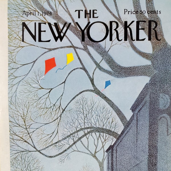 Revista Vintage New Yorker (solo portada) 1 de abril de 1974 Portada de Charles E Martin