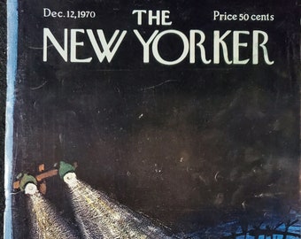 May include: The New Yorker magazine cover from December 12, 1970, featuring an illustration of people ice skating under two bright spotlights. The cover text reads "The New Yorker" and "Price 50 cents".