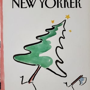 Può includere: La copertina della rivista The New Yorker del 19 dicembre 1988 presenta un'illustrazione stravagante di un albero di Natale con le gambe, che cammina con un'ascia. L'albero è verde con contorni neri e stelle gialle.