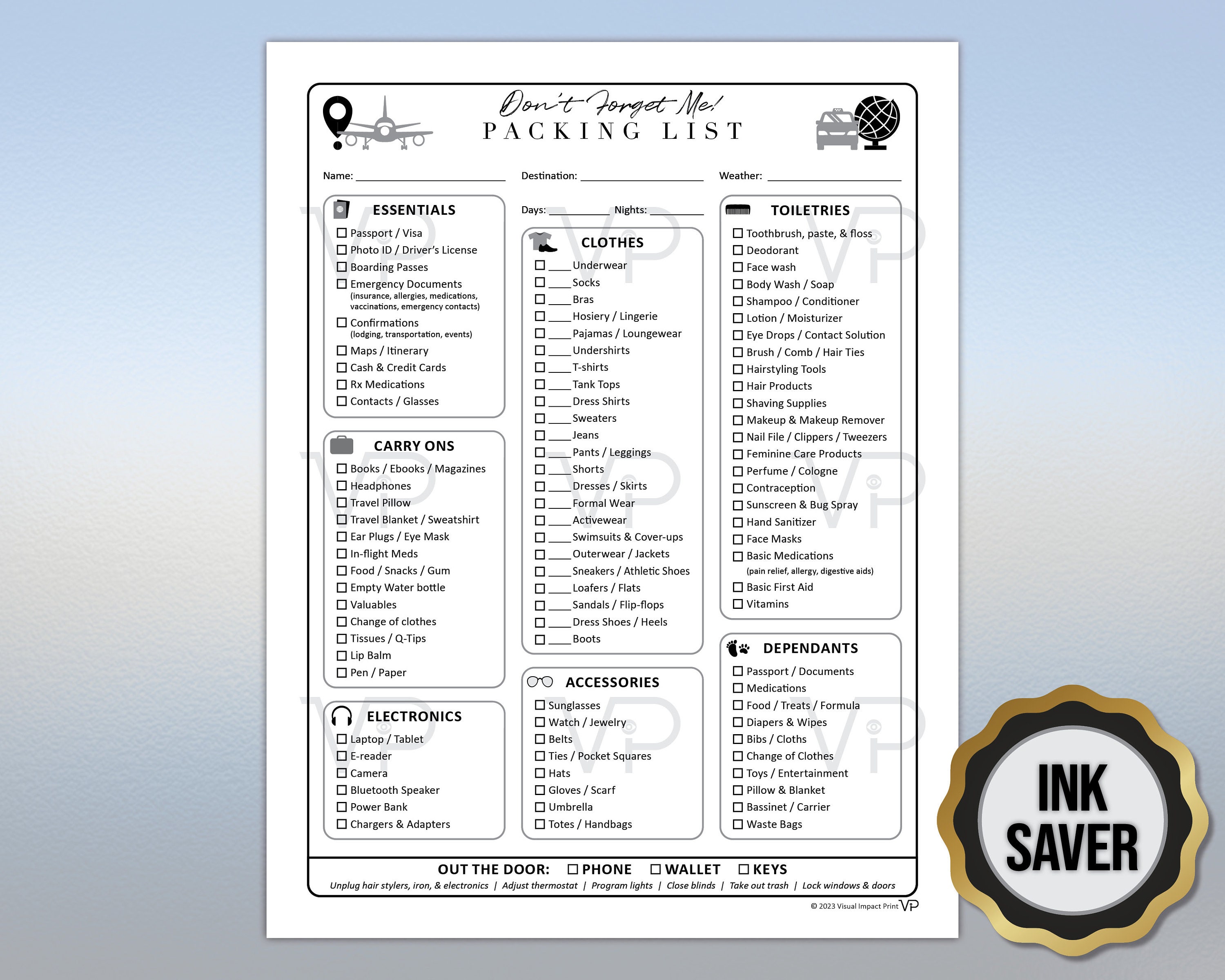 Printable Travel Packing List - Etsy
