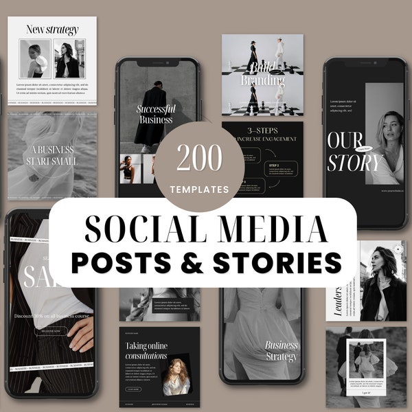 200 Social Media Templates for Business Growth - Bundle for Instagram, Facebook, LinkedIn - Fully Editable in basic Canva