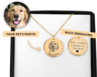 Custom Pet Photo Necklace with Name | Personalized Dog or Cat Memorial Jewelry | Silver, Gold or Rose Gold Keepsake Gift