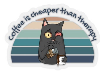 Il caffè costa meno dell'adesivo terapeutico, adesivo caffè per laptop, adesivo laptop con gatto e caffè, adesivo caffè + amante dei gatti