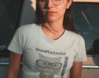 Cat Short Sleeved Shirt, Cat Lover Shirt, Sophisticated Cat Shirt, Cat with Glasses Shirt, Gift for Cat Lover