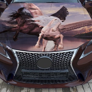 Car Hood Wrap Pegasuses Vinyl Sticker Full Color Custom Fantasy Horses Decal fit any car