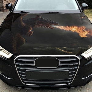 Car Hood Wrap Fire Breathing Dragon Vinyl Sticker Full Color Custom Fantasy Decal fit any car #3