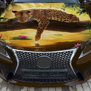 Car Hood Wrap Leopard Vinyl Sticker Full Color Wild Cat Predator #2 Decal fit any car