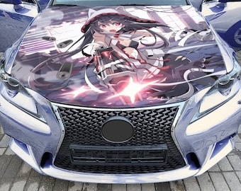 Car Hood Wrap Anime Warrior Vinyl Sticker Full Color Girl with Gun Decal fit any car