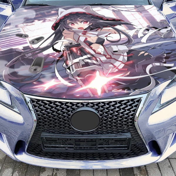 Car Hood Wrap Anime Warrior Vinyl Sticker Full Color Girl with Gun Decal fit any car
