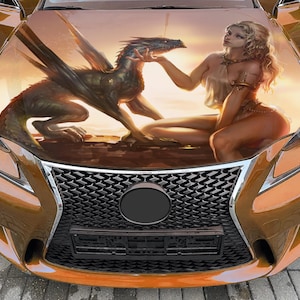 Car Hood Wrap Dragon & Sexy Girl Vinyl Sticker Full Color Custom Fantasy Decal fit any car #2