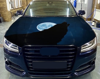 Motorhaube Wrap Wolf Vinyl Aufkleber Vollfarbe Mond Nacht Aufkleber #8 passen auf jedes Auto