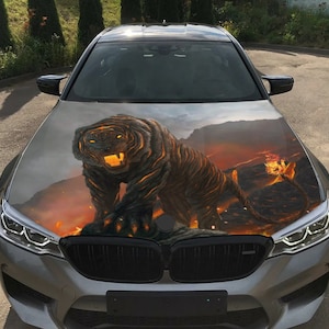 Car Hood Wrap Tiger Vinyl Sticker Full Color Predator Wild Cat Decal #6 fit any car
