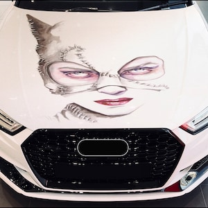 Car Hood Wrap Cat Girl Vinyl Sticker Full Color Custom Decal fit any car