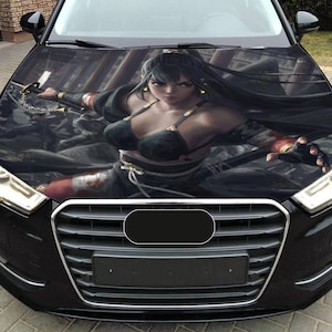 Car Hood Wrap Japan Warrior Vinyl Sticker Full Color Samurai Girl fit any car
