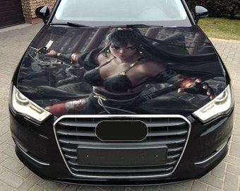 Haubenverpackung Japan Krieger Vinyl Aufkleber Vollfarbe Samurai Mädchen passen auf jedes Auto