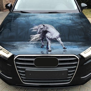 Car Hood Wrap Unicorn Vinyl Sticker Full Color Fantasy Horse Custom Decal fit any car