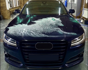 Car Hood Wrap Wolf Vinyl Sticker Full Color Custom Decal #5 fit any car