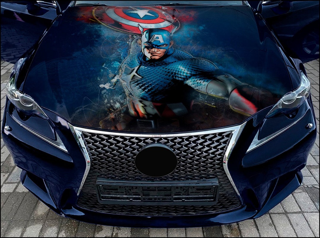 Car Hood Wrap Captain America Vinyl Sticker Full Color Custom Decal Fit