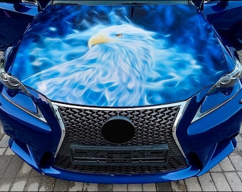 Car Hood Wrap Eagle in Flame Vinyl Sticker Full Color Custom Decal fit any car