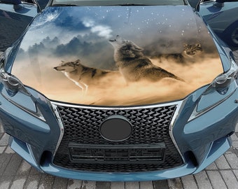 Motorhaube Wrap Wolfs Vinyl Aufkleber Farbe Nacht Landschaft Aufkleber #16 passen auf jedes Auto