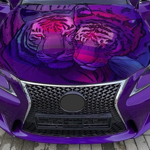 Car Hood Wrap Tigers Art Vinyl Sticker Full Color Predator Wild Cat Decal #8 fit any car
