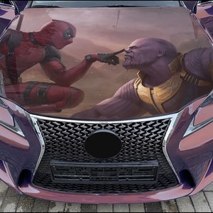 Car Hood Wrap Deadpool & Thanos Vinyl Sticker Full Color Custom Decal fit any car