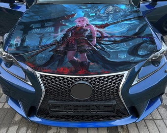Hood Wrap Anime Krieger Vinyl Aufkleber Voll Farbe Mädchen mit Schwert Aufkleber passen auf jedes Auto