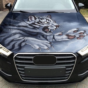 Car Hood Wrap White Tiger Art Vinyl Sticker Full Color Predator Wild Cat Decal #11 fit any car