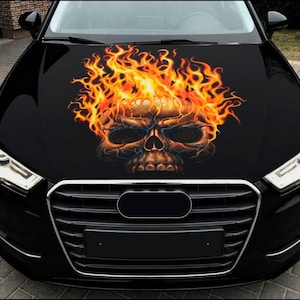 Car Hood Wrap Skull Vinyl Sticker Full Color Custom Decal fit any car