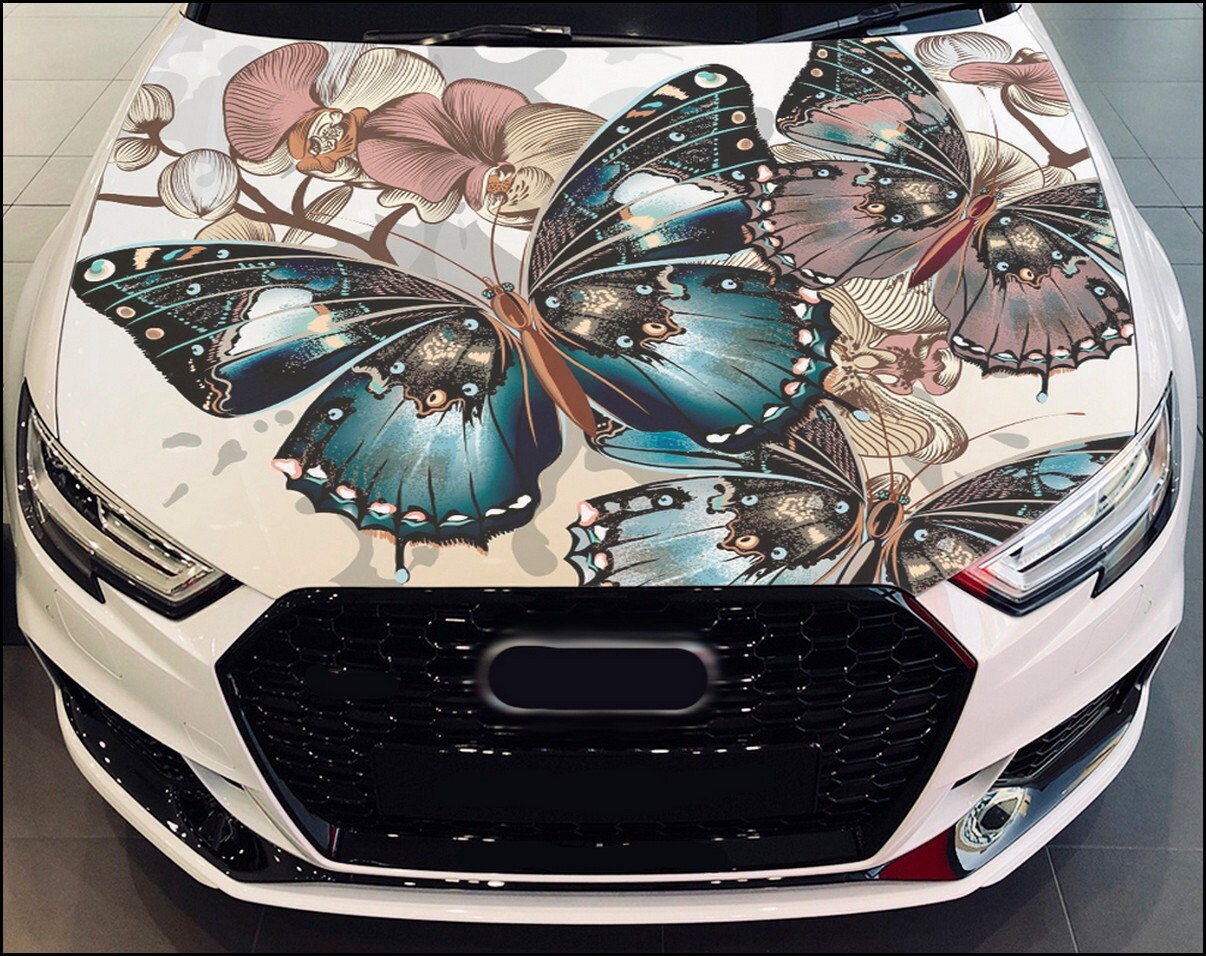 Car Hood Wrap Butterfly Vinyl Sticker Full Color Custom Decal Fit Any Car Etsy