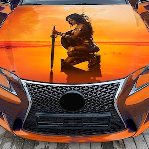 Car Hood Wrap Women Superhero Vinyl Sticker Full Color Custom Decal fit any car