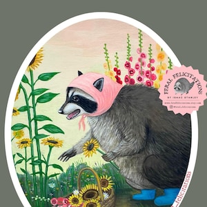 Raccoon Picking Flower Sticker Decal