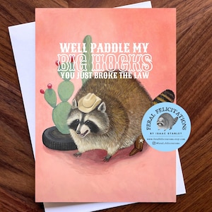 Raccoon Cowboy Romantic Greeting Card - Original Art by Feral Felicitations