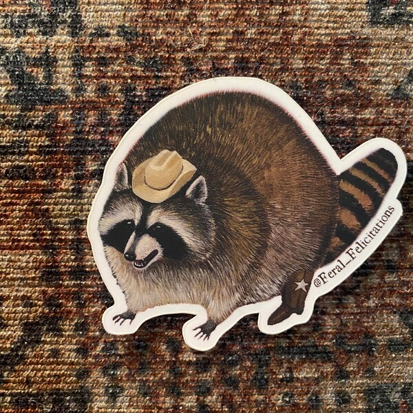 Wild West Raccoon Cowboy Sticker Decal - Original Art By Feral Felicitations