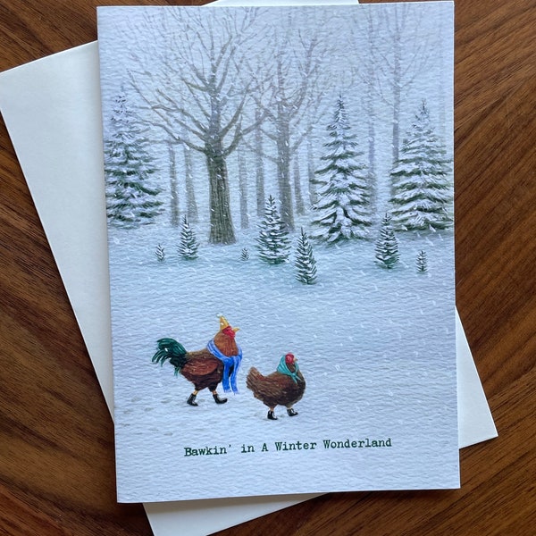 Merry Christmas Chicken Holiday greeting Card - Original Art By Feral Felicitations